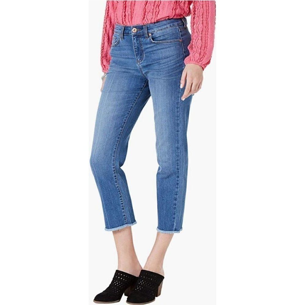 Style and Co Frayed Straight Crop Jeans 8 Blue